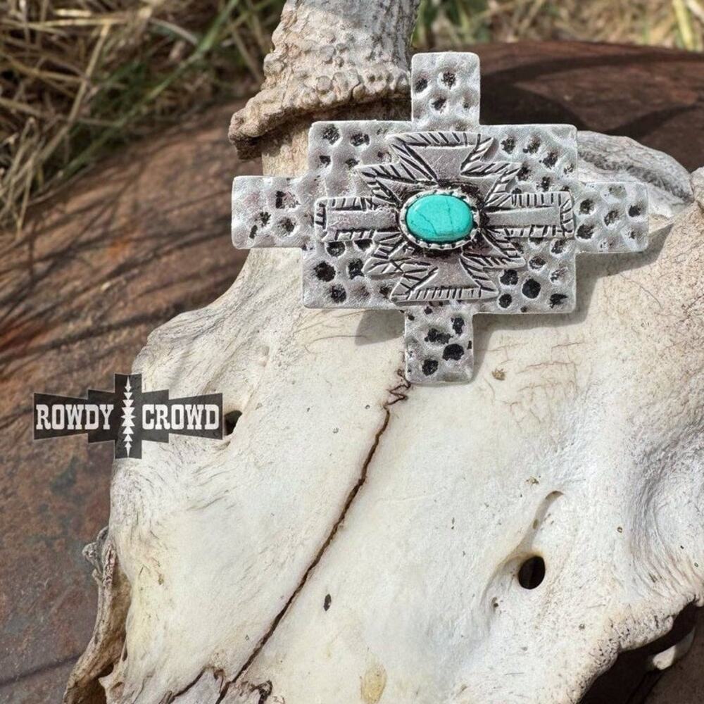 Outlaw Aztec Scarf Slide - Turquoise Silver Western Wild Rag Accessory - Picture 1 of 2